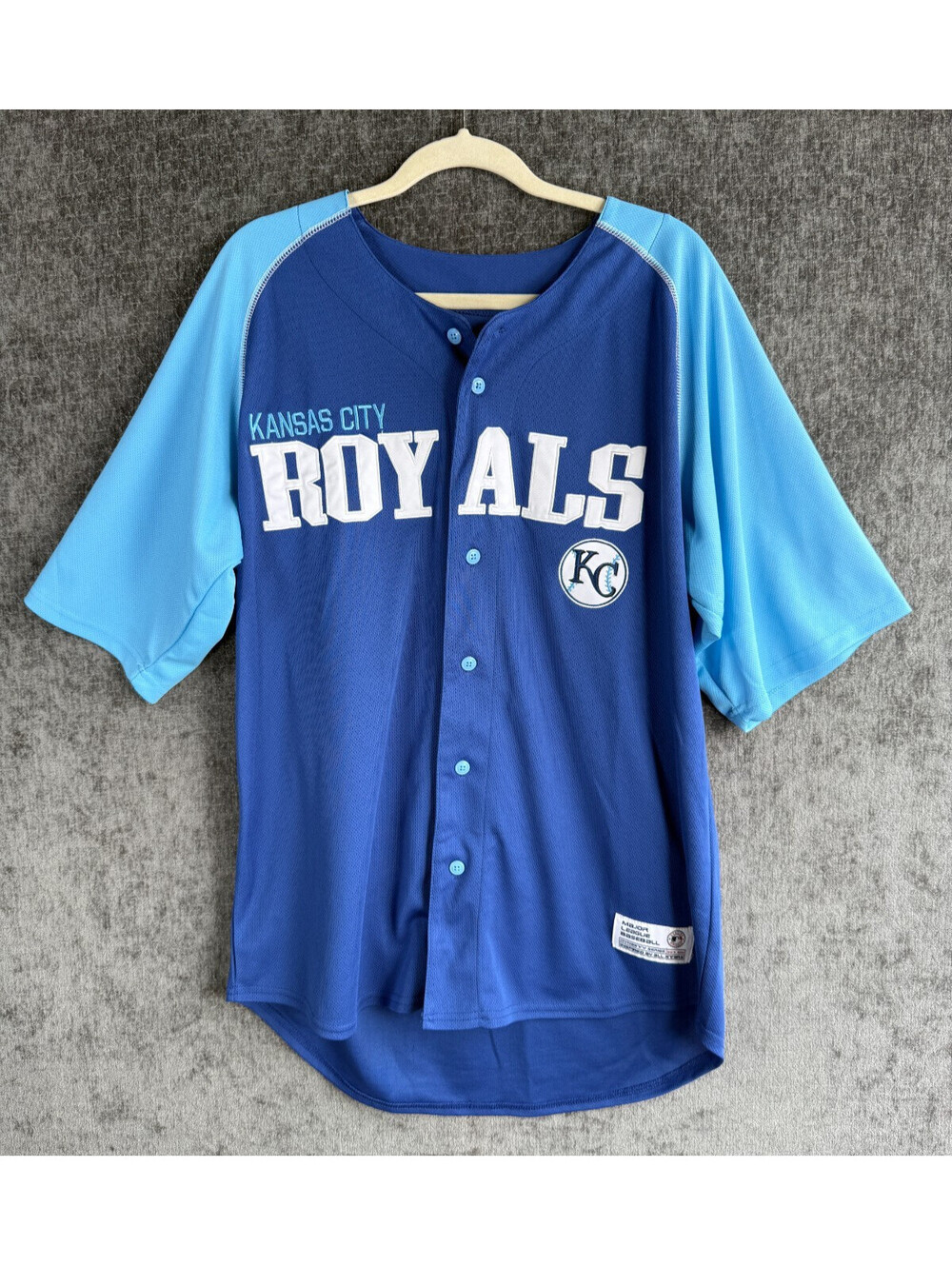 Dynasty Kansas City Royals Baseball Jersey Mens Large Blue Light Blue Button Up